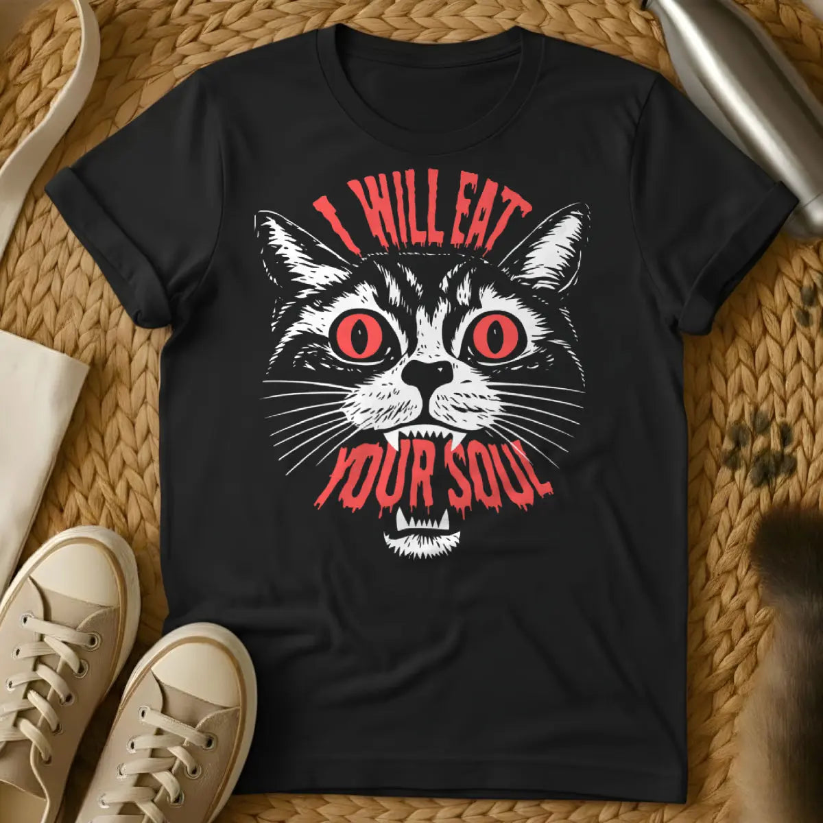 I Will Eat Your Soul Tee - Black Cat T-Shirt