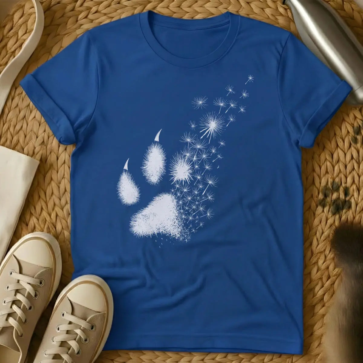 Dandelion Shirt - Blue T-Shirt - botanical cat, feral spirit, resilient cat