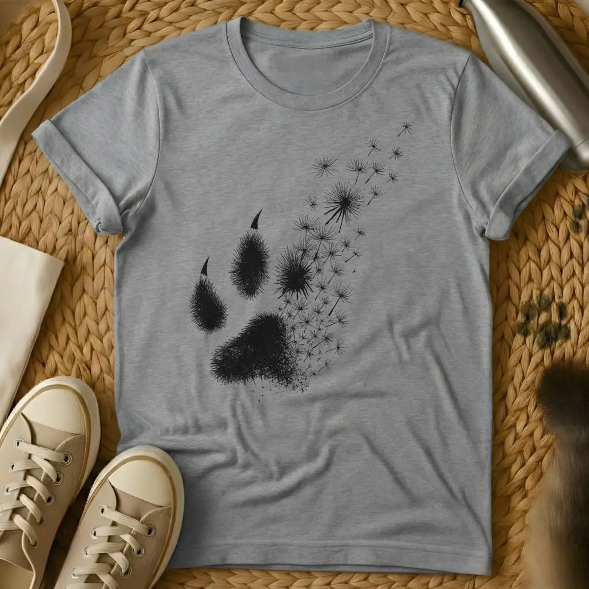 Dandelion Shirt - Gray T-Shirt - botanical cat, feral spirit, resilient cat