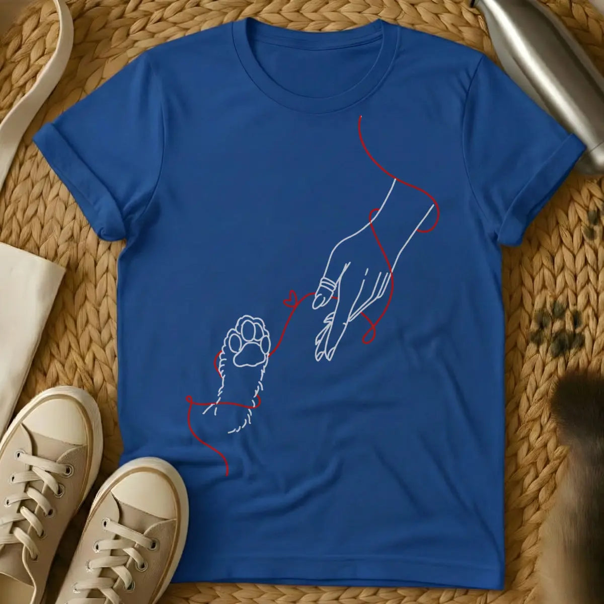 Cat Love Tee - Blue T-Shirt - heartfelt cat lover, minimalist feline design, paw & heart graphic