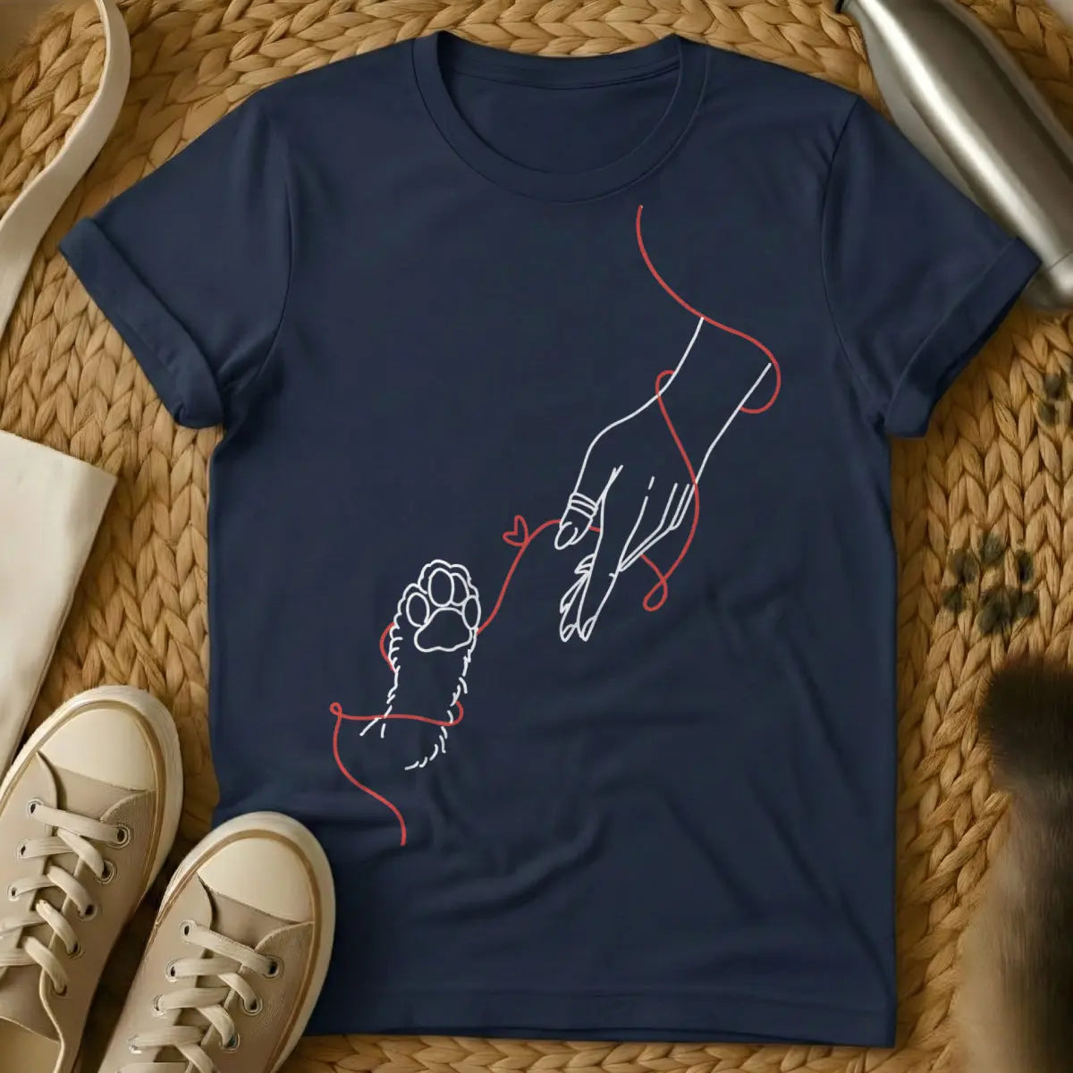 Cat Love Tee - Navy T-Shirt - heartfelt cat lover, minimalist feline design, paw & heart graphic