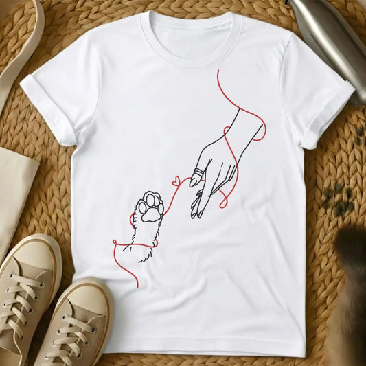 Cat Love Tee - White T-Shirt - heartfelt cat lover, minimalist feline design, paw & heart graphic