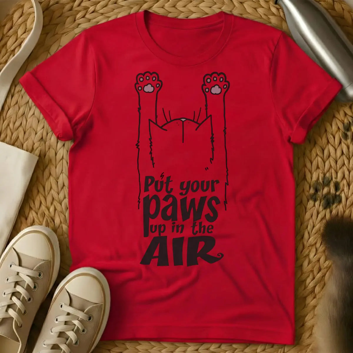 Paws Up Shirt - Red Cat T-Shirt
