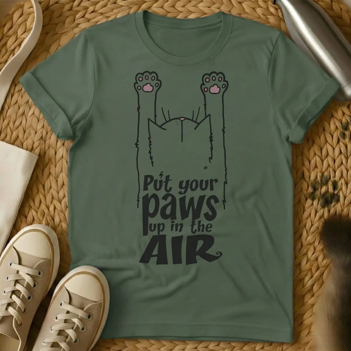 Paws Up Shirt - Military Green Cat T-Shirt