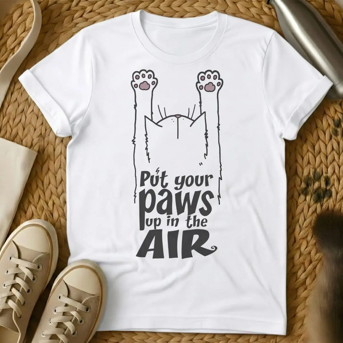 Paws Up Shirt - White Cat T-Shirt