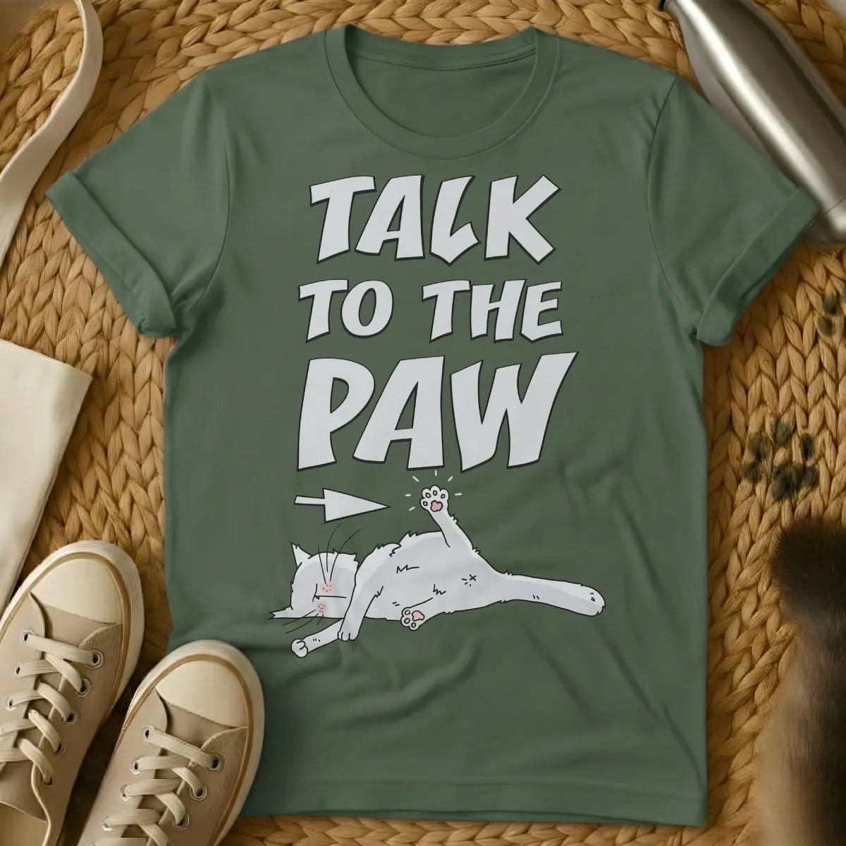 Paw Shirt - Military Green Cat T-Shirt