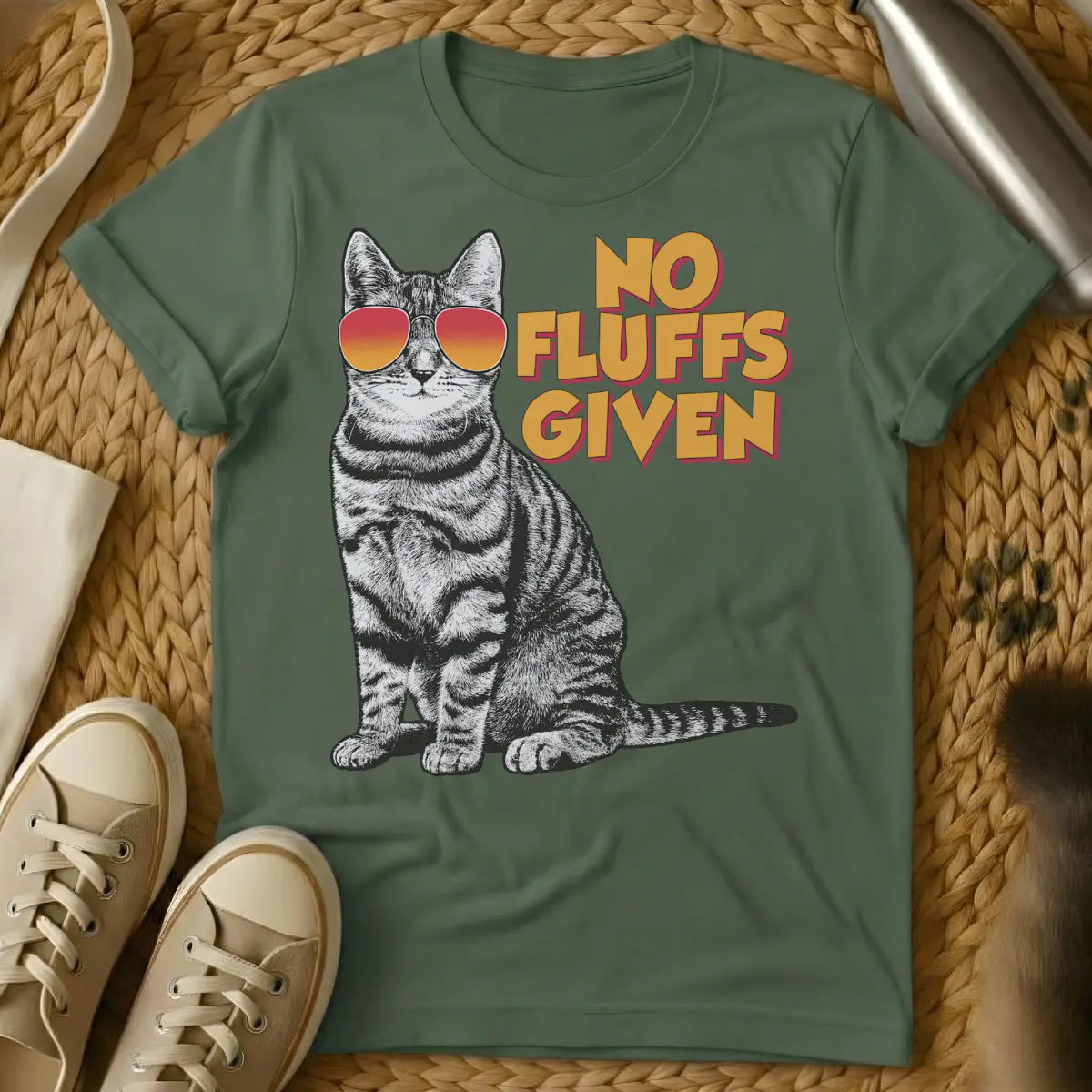 No Fluffs Given Shirt - Military Green Cat T-Shirt