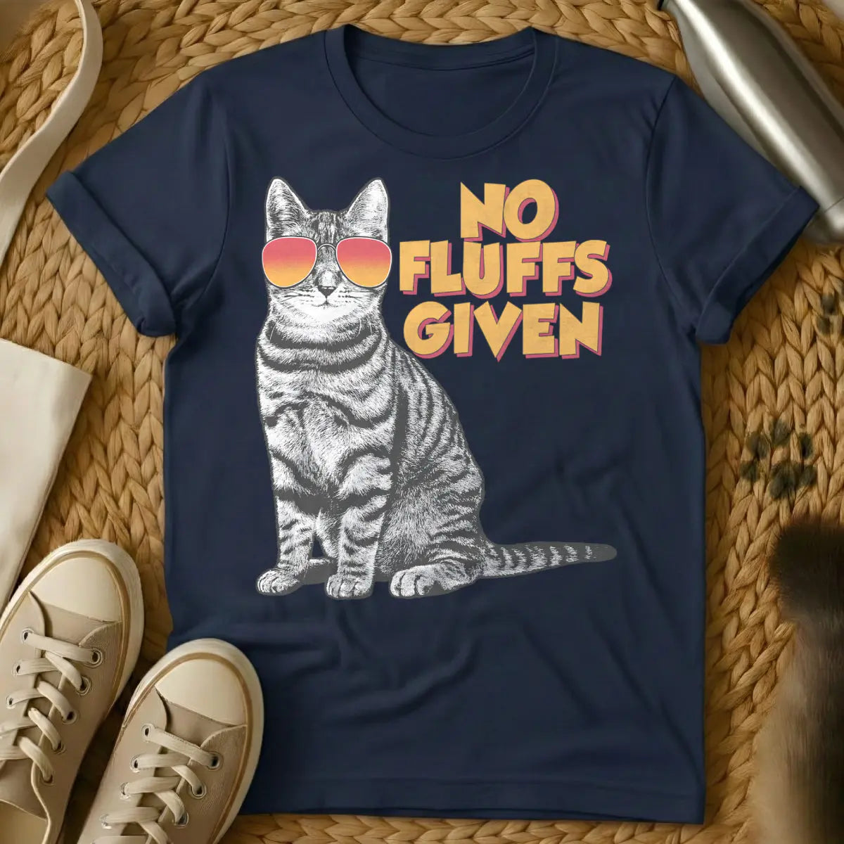 No Fluffs Given Shirt - Navy Cat T-Shirt
