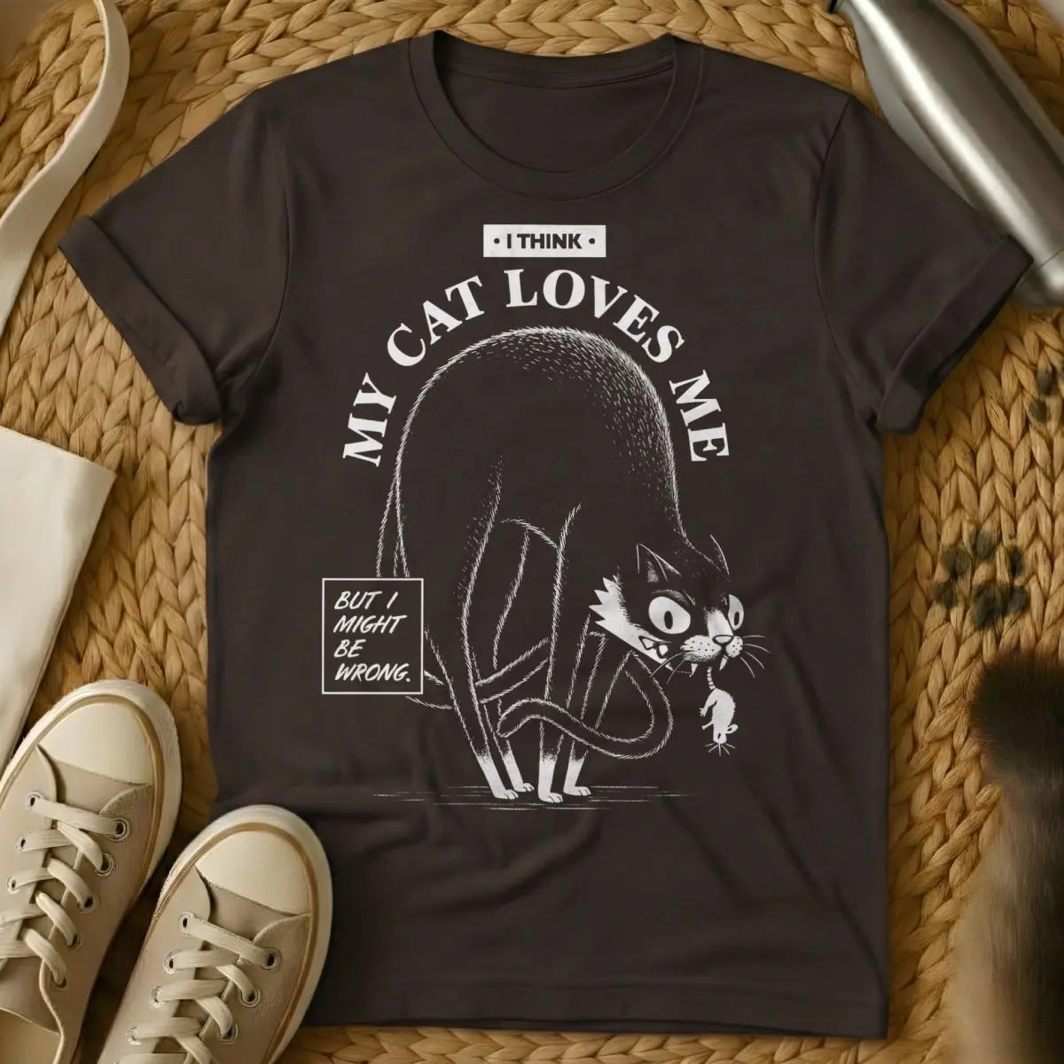 Cat Love Shirt - Dark Chocolate T-Shirt - cat devotion aesthetic, lap cat lifestyle, midweek cat bliss