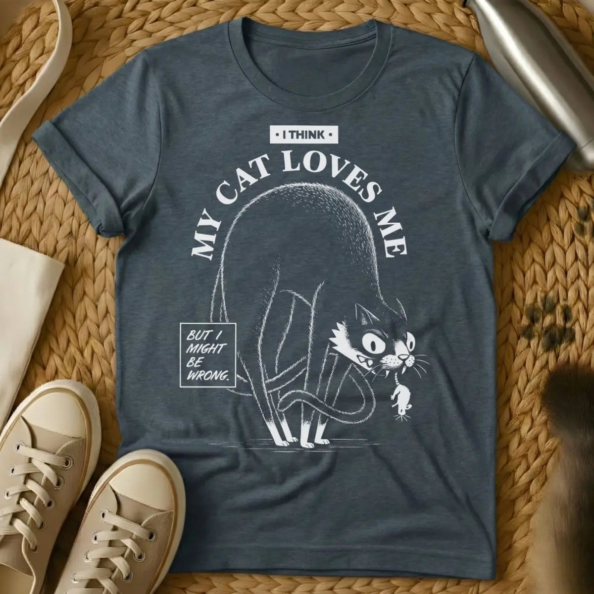 Cat Love Shirt - Dark Heather T-Shirt - cat devotion aesthetic, lap cat lifestyle, midweek cat bliss