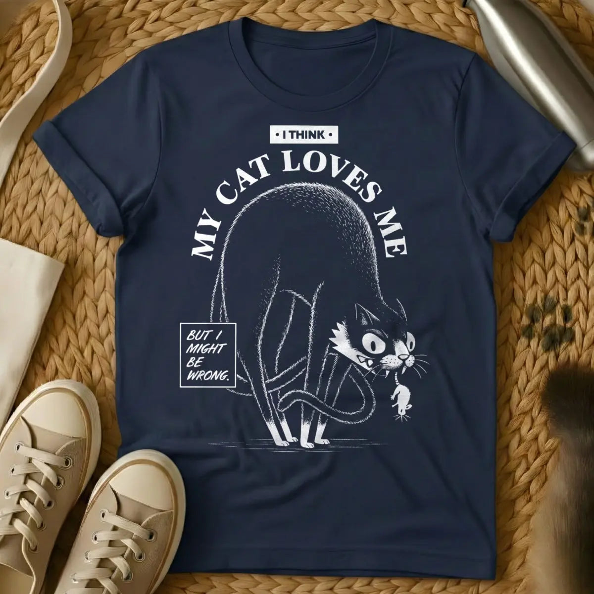 Cat Love Shirt - Navy T-Shirt - cat devotion aesthetic, lap cat lifestyle, midweek cat bliss