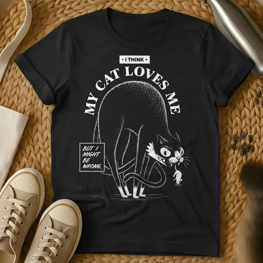 Cat Love Shirt - Black T-Shirt - cat devotion aesthetic, lap cat lifestyle, midweek cat bliss