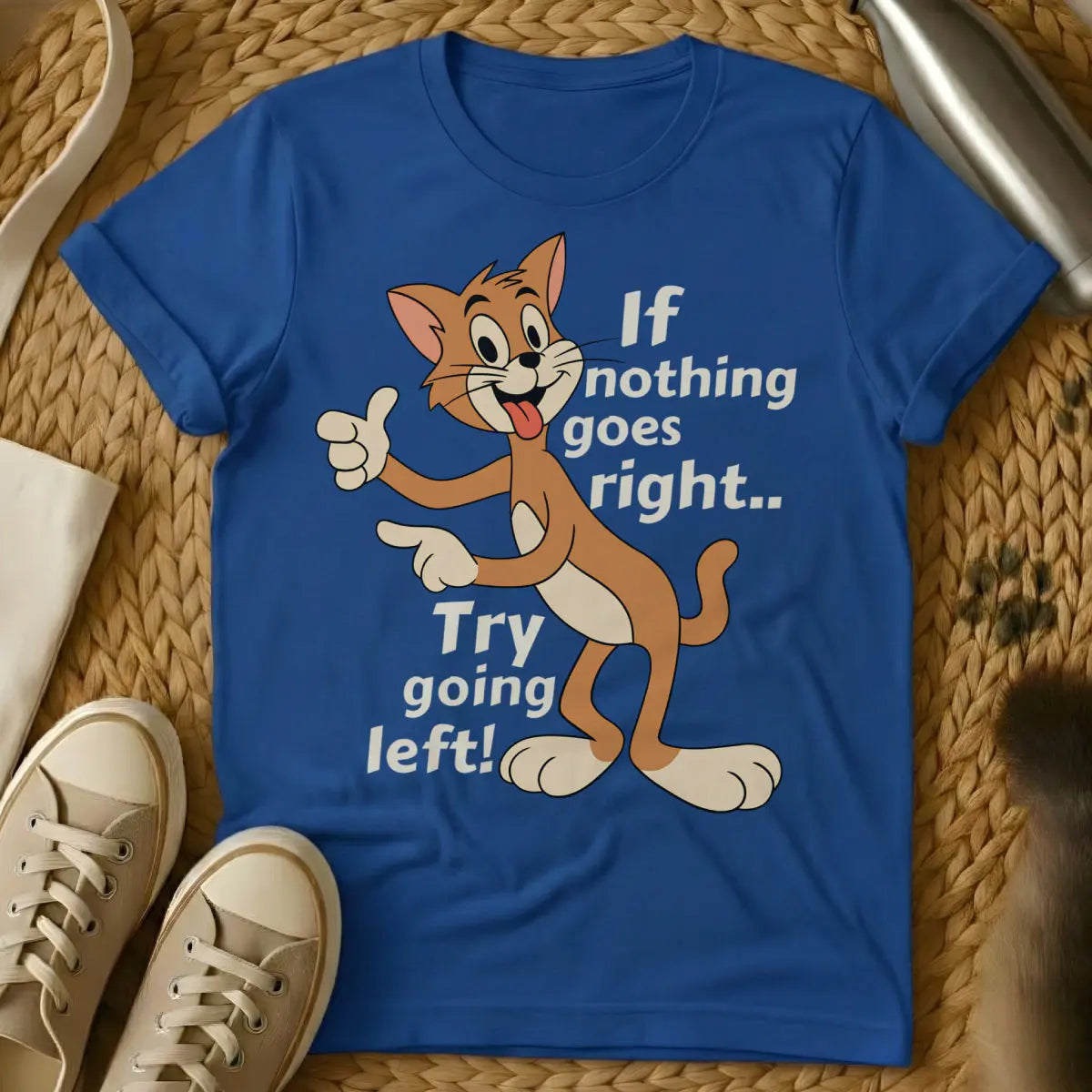 Going Left Cat Tee - Blue Cat T-Shirt
