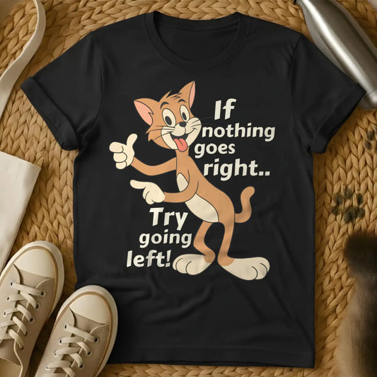 Going Left Cat Tee - Black Cat T-Shirt