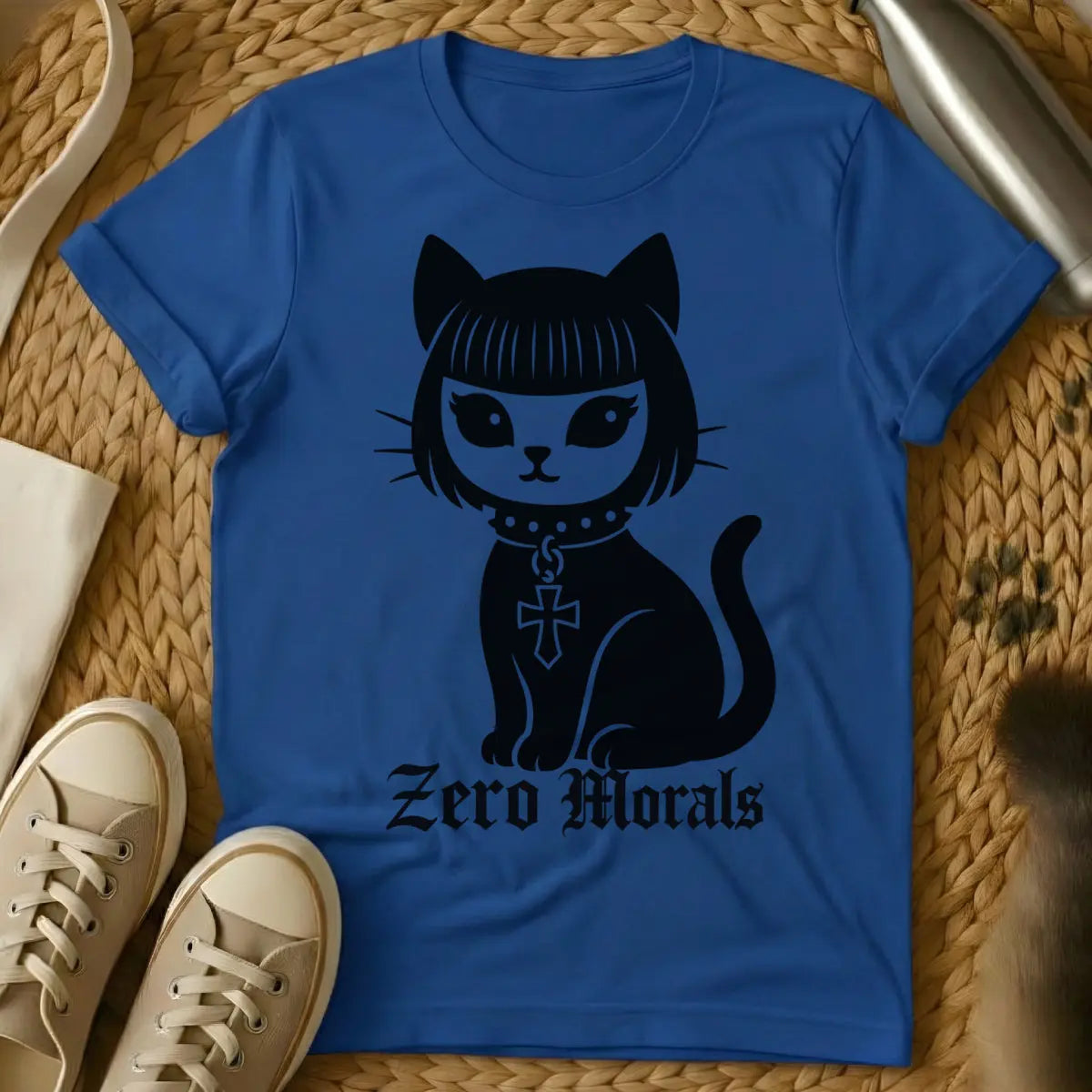 Zero Morals Cat Tee - Blue Cat T-Shirt