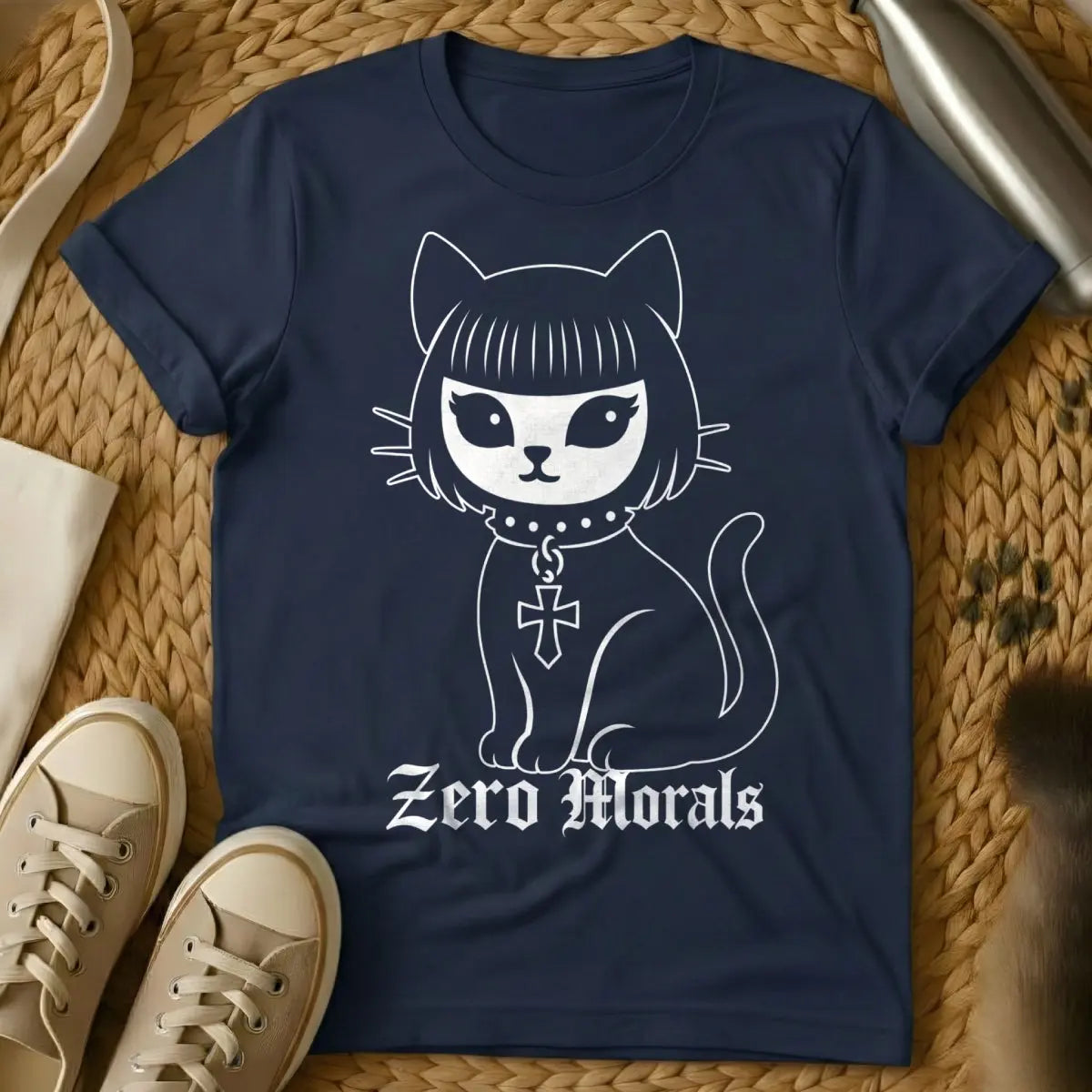 Zero Morals Cat Tee - Navy Cat T-Shirt