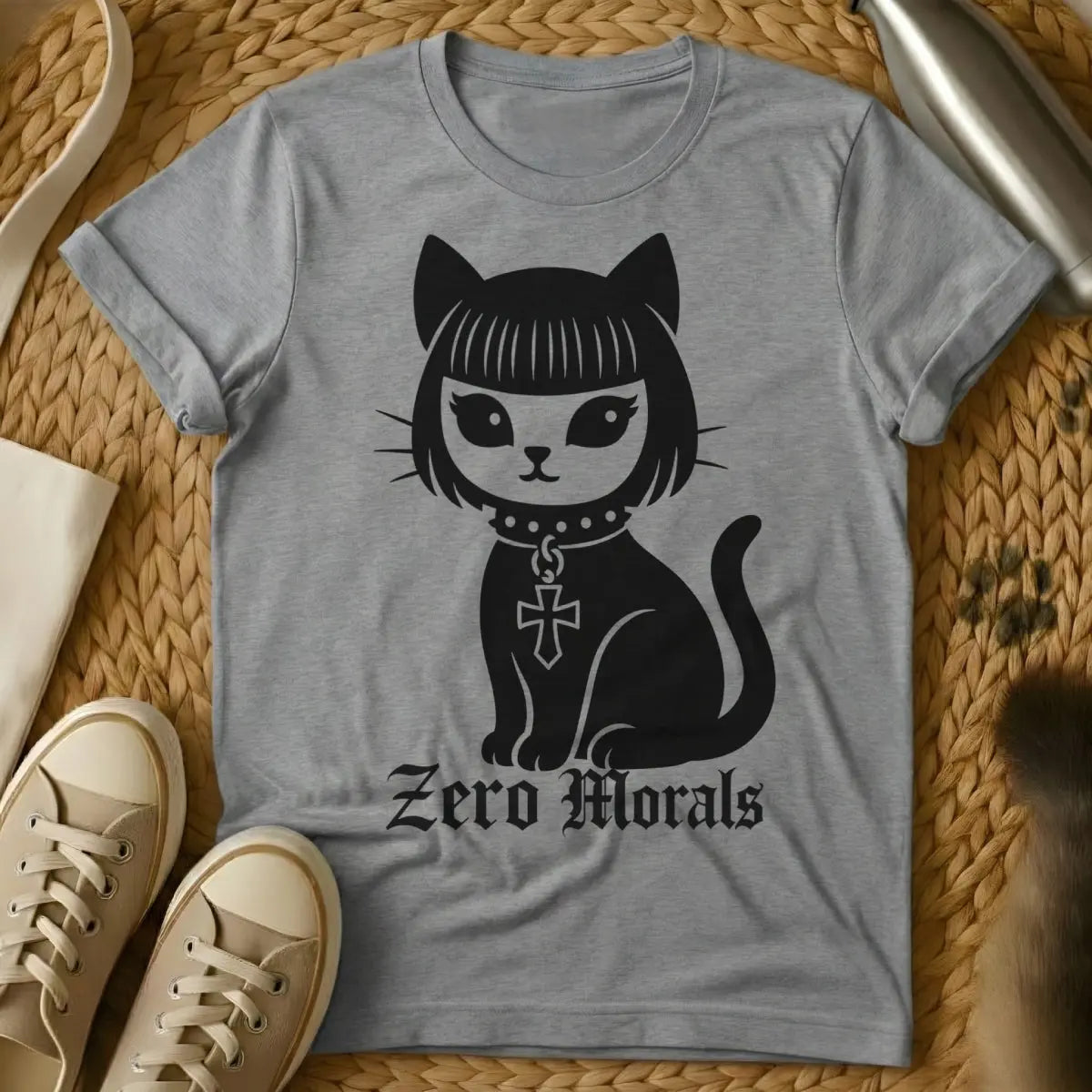 Zero Morals Cat Tee - Gray Cat T-Shirt