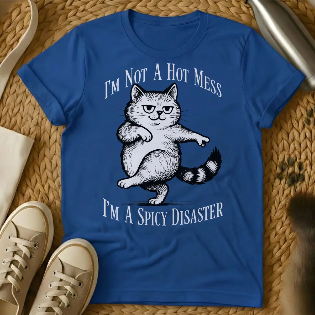 Disaster Cat Shirt - Blue T-Shirt - catastrophe observer, existential cat humor, ironic emotional support cat