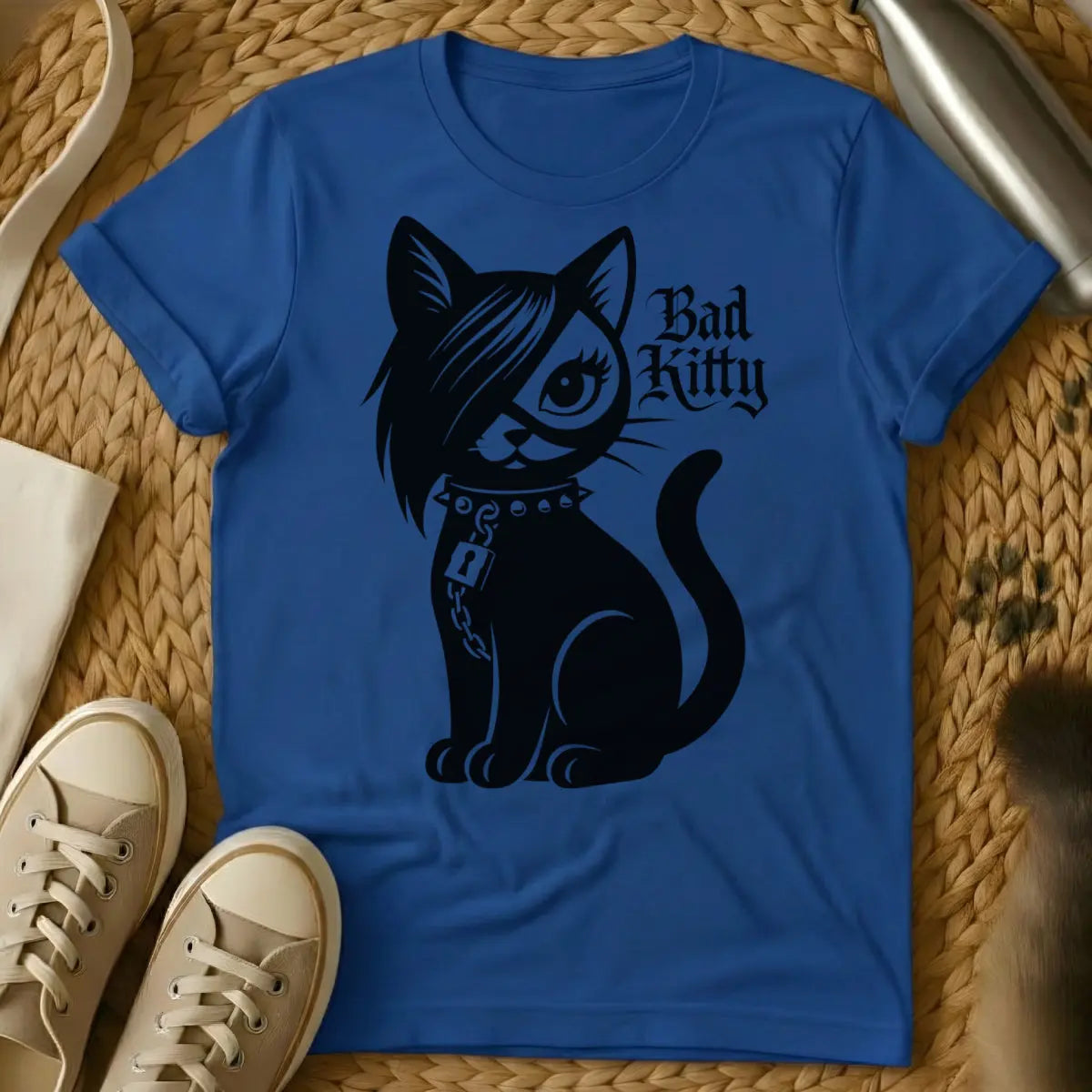 Bad Kitty Shirt - Blue T-Shirt - bureaucratic pet humor, feline defiance, judicial animal irony