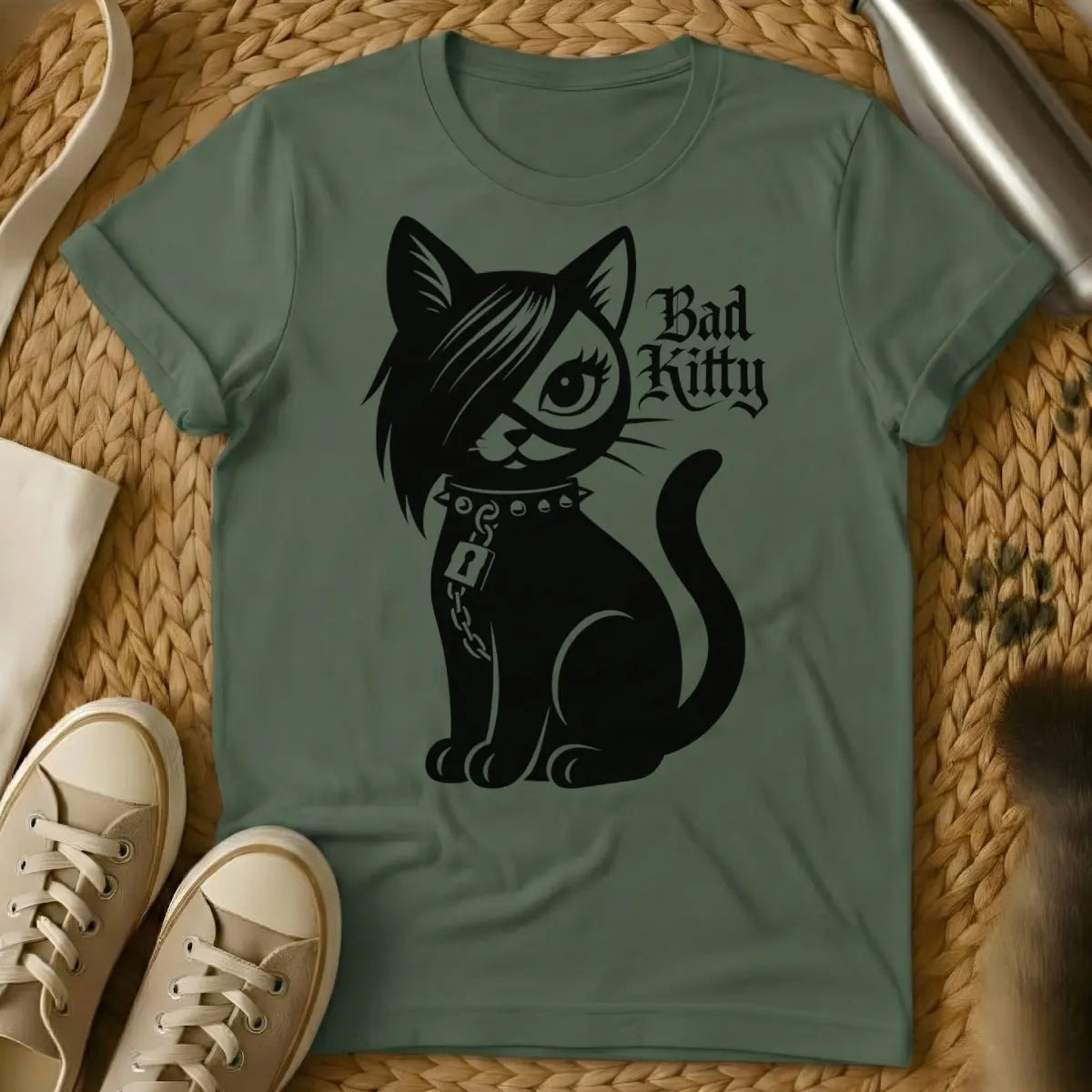 Bad Kitty Shirt - Military Green T-Shirt - bureaucratic pet humor, feline defiance, judicial animal irony
