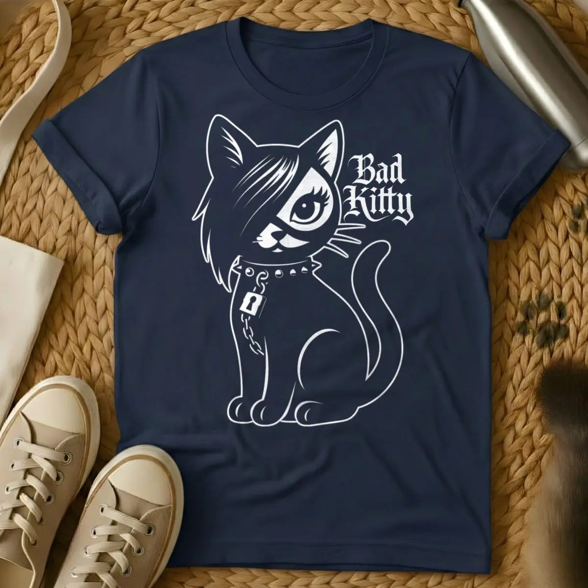Bad Kitty Shirt - Navy T-Shirt - bureaucratic pet humor, feline defiance, judicial animal irony