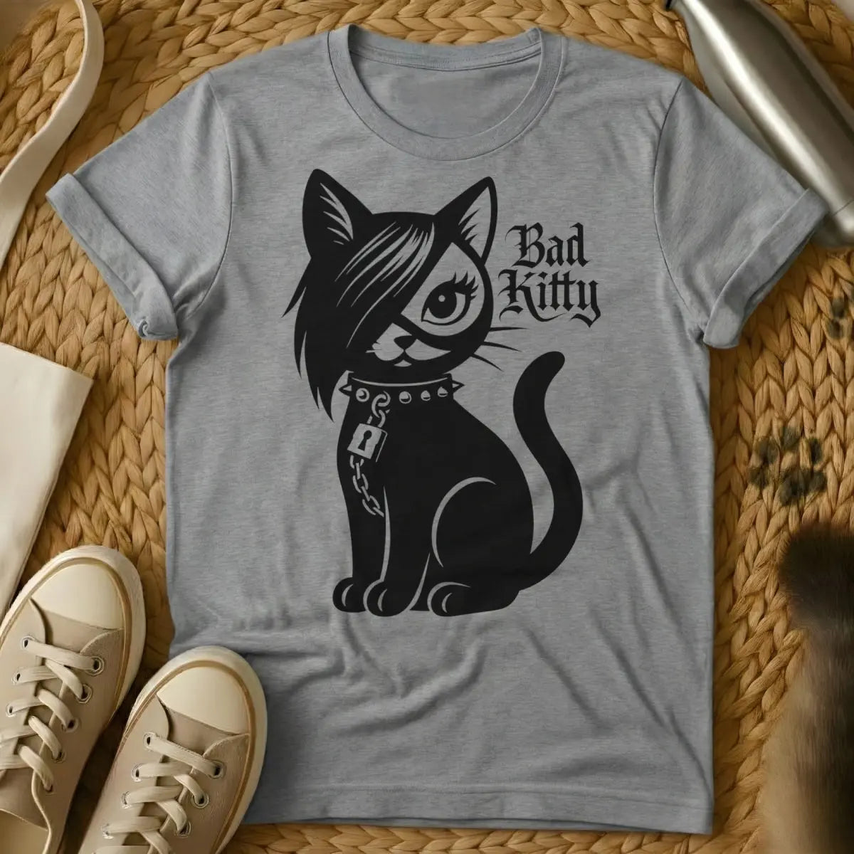 Bad Kitty Shirt - Gray T-Shirt - bureaucratic pet humor, feline defiance, judicial animal irony