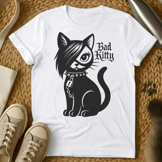Bad Kitty Shirt - White T-Shirt - bureaucratic pet humor, feline defiance, judicial animal irony