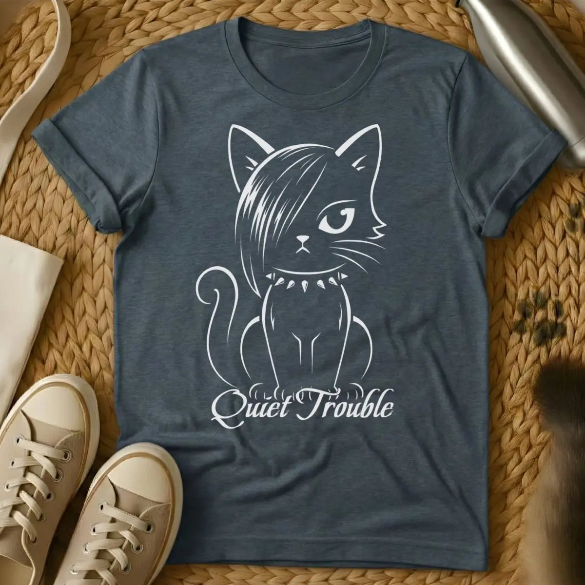 Quiet Trouble Cat Shirt - Dark Heather Cat T-Shirt