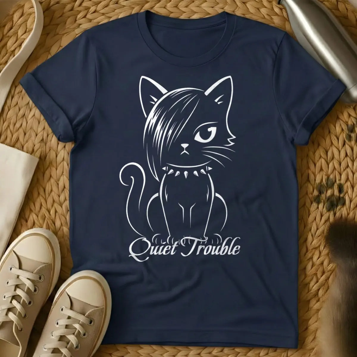 Quiet Trouble Cat Shirt - Navy Cat T-Shirt