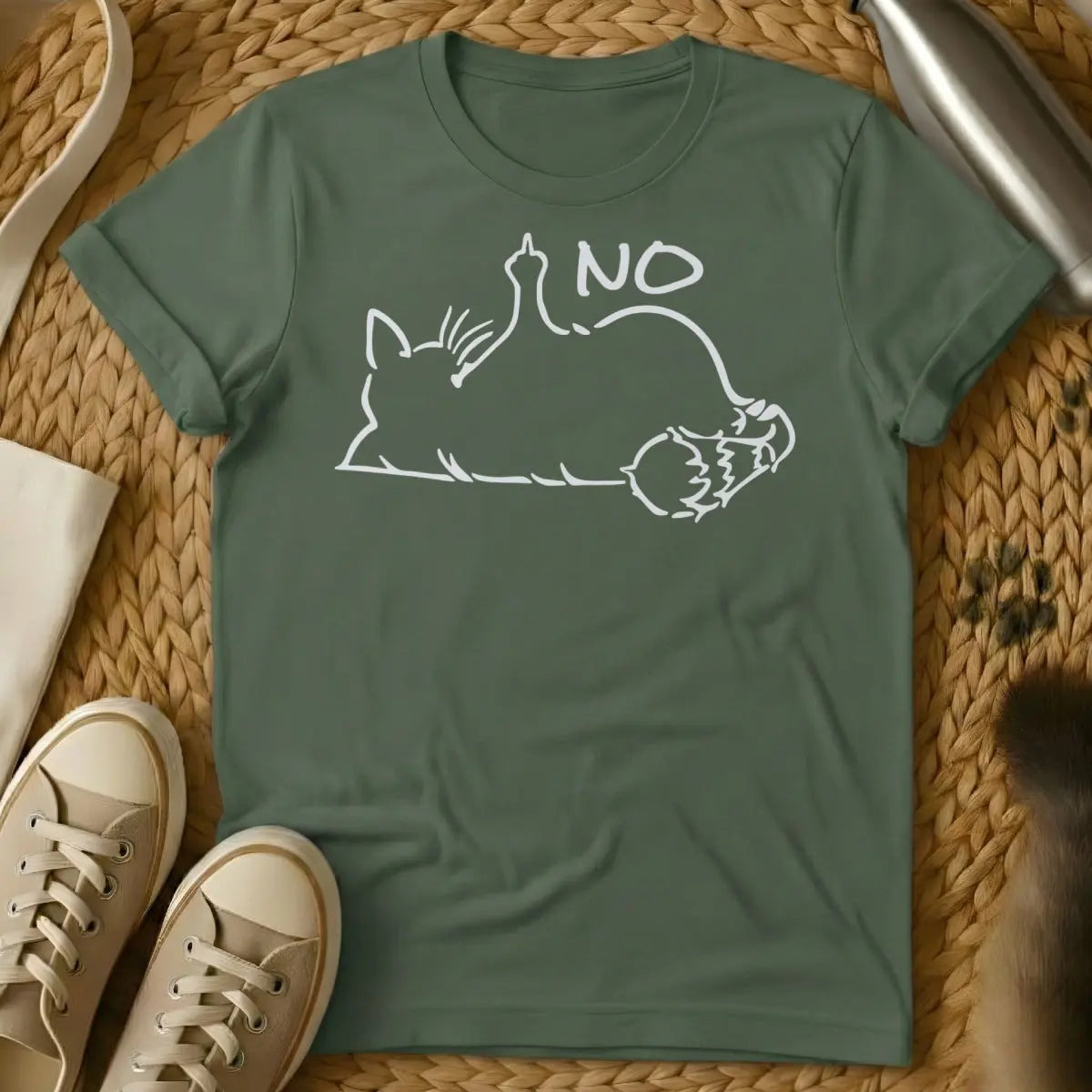 Grumpy Cat No Shirt - Military Green Cat T-Shirt