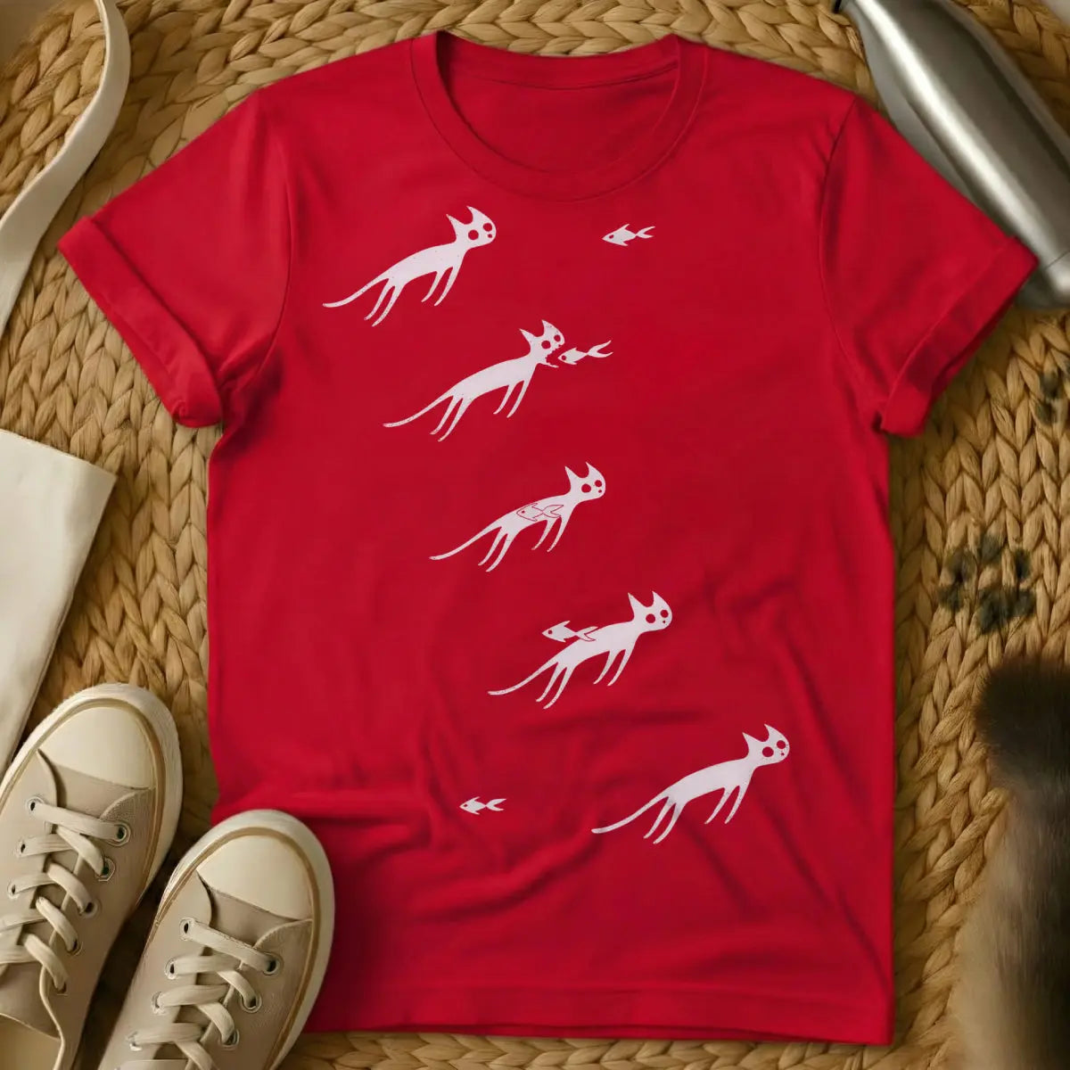 Cat Ghost Tee - Red T-Shirt - cozy goth, cute spooky, kawaii ghost
