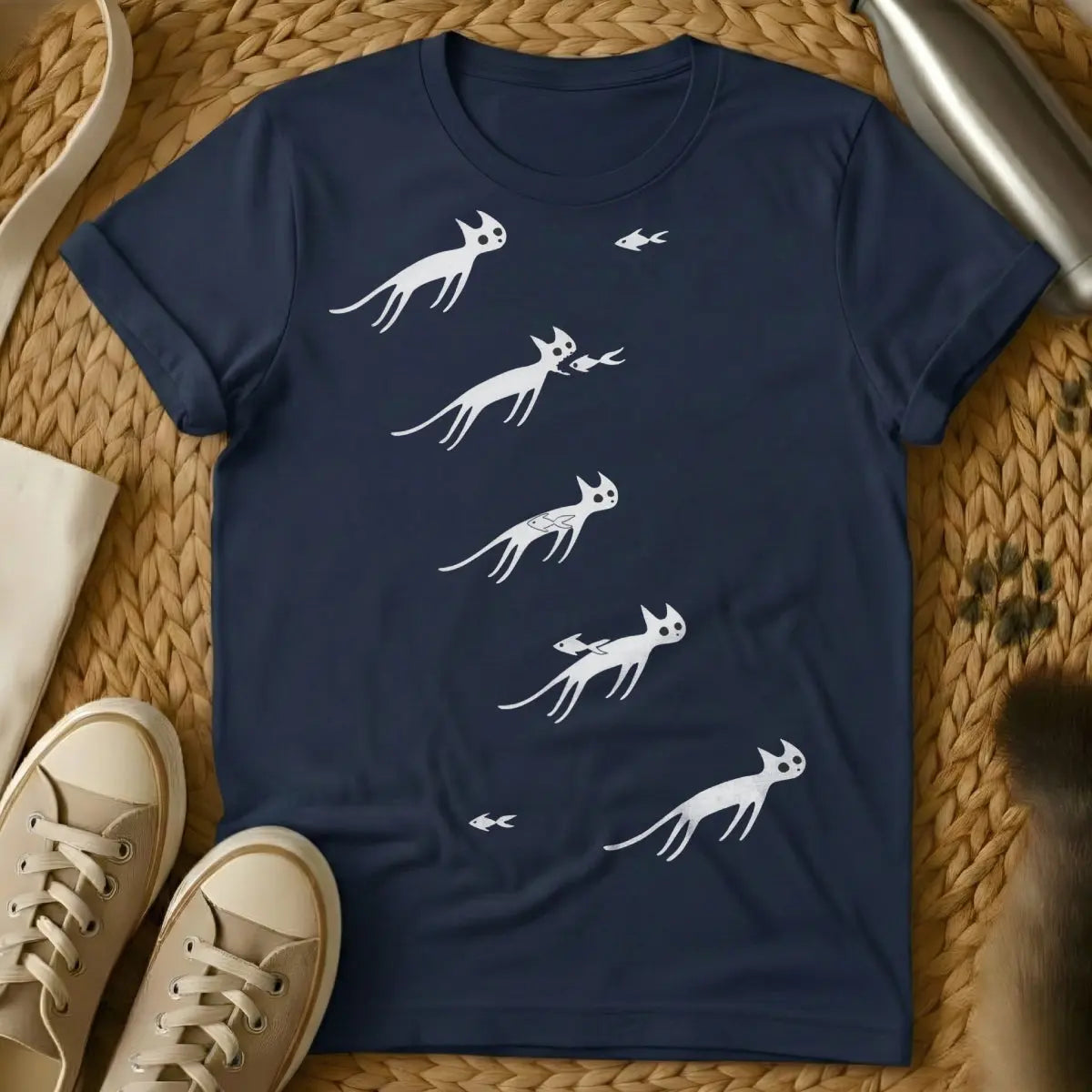 Cat Ghost Tee - Navy T-Shirt - cozy goth, cute spooky, kawaii ghost