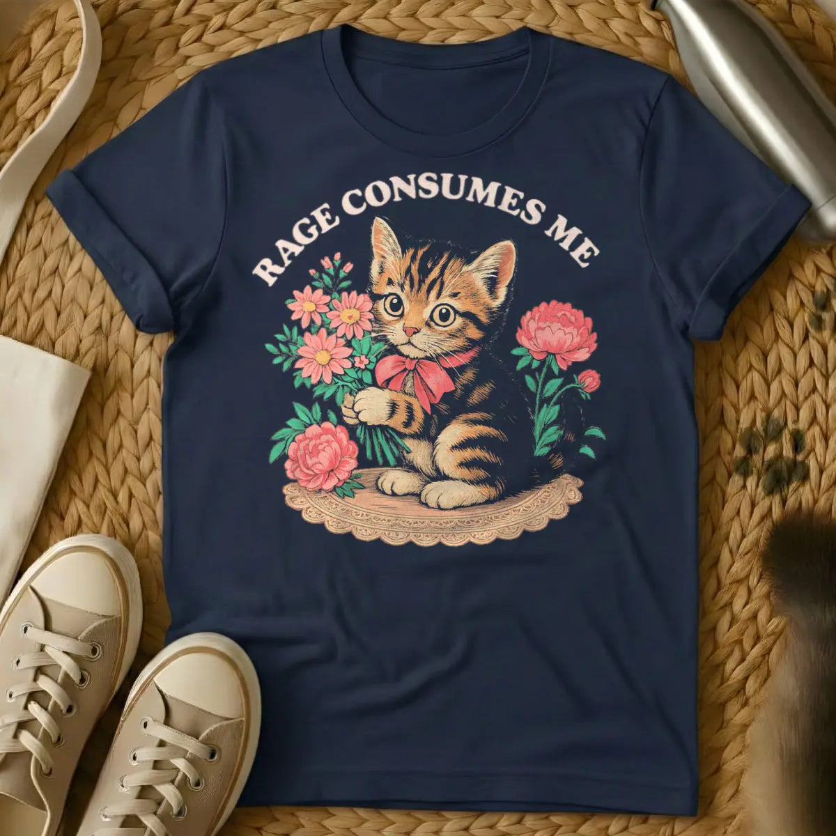 Rage Consumes Me Cat Shirt - Navy Cat T-Shirt