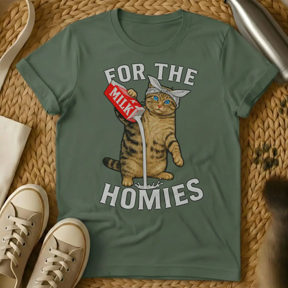 Homies Cat Shirt - Military Green Cat T-Shirt
