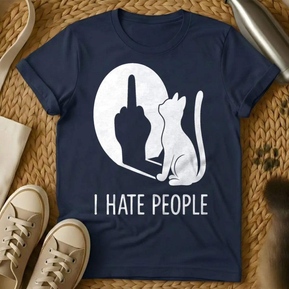 I Hate People Cat T-Shirt - Navy Cat T-Shirt