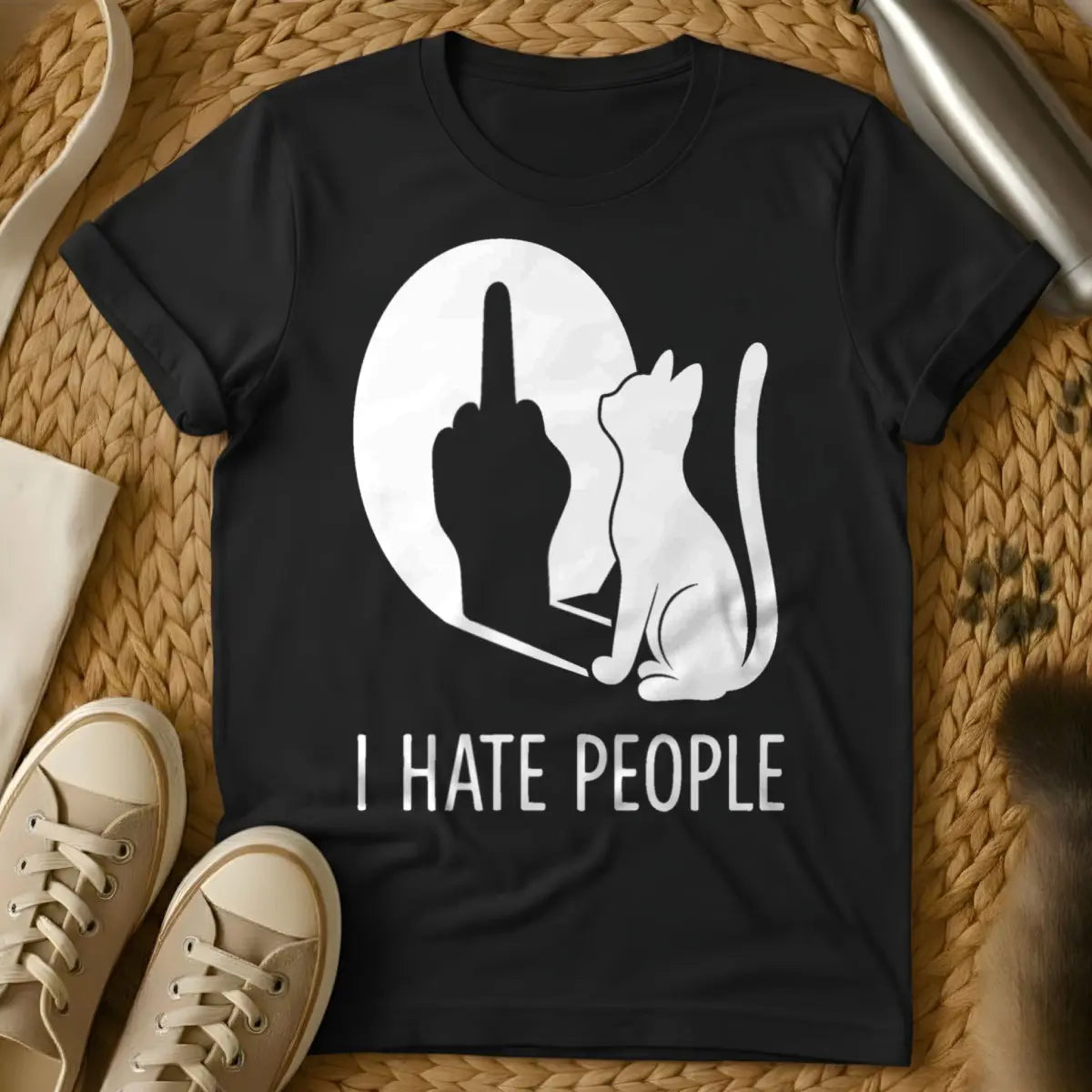 I Hate People Cat T-Shirt - Black Cat T-Shirt
