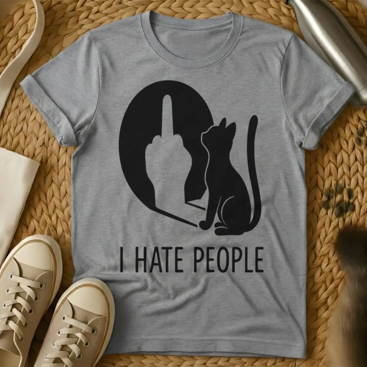 I Hate People Cat T-Shirt - Gray Cat T-Shirt