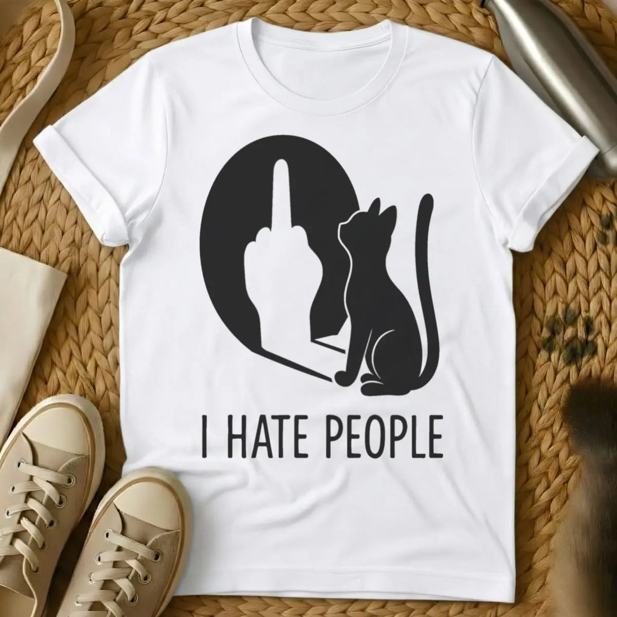 I Hate People Cat T-Shirt - White Cat T-Shirt