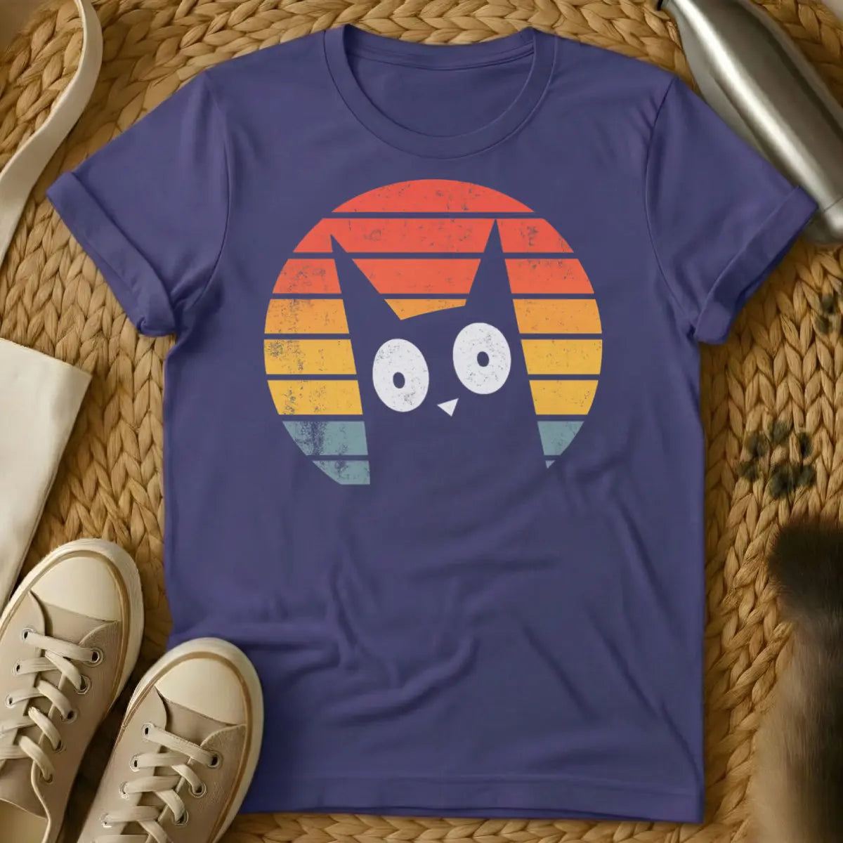 Wondering Cat Tee - Purple Cat T-Shirt
