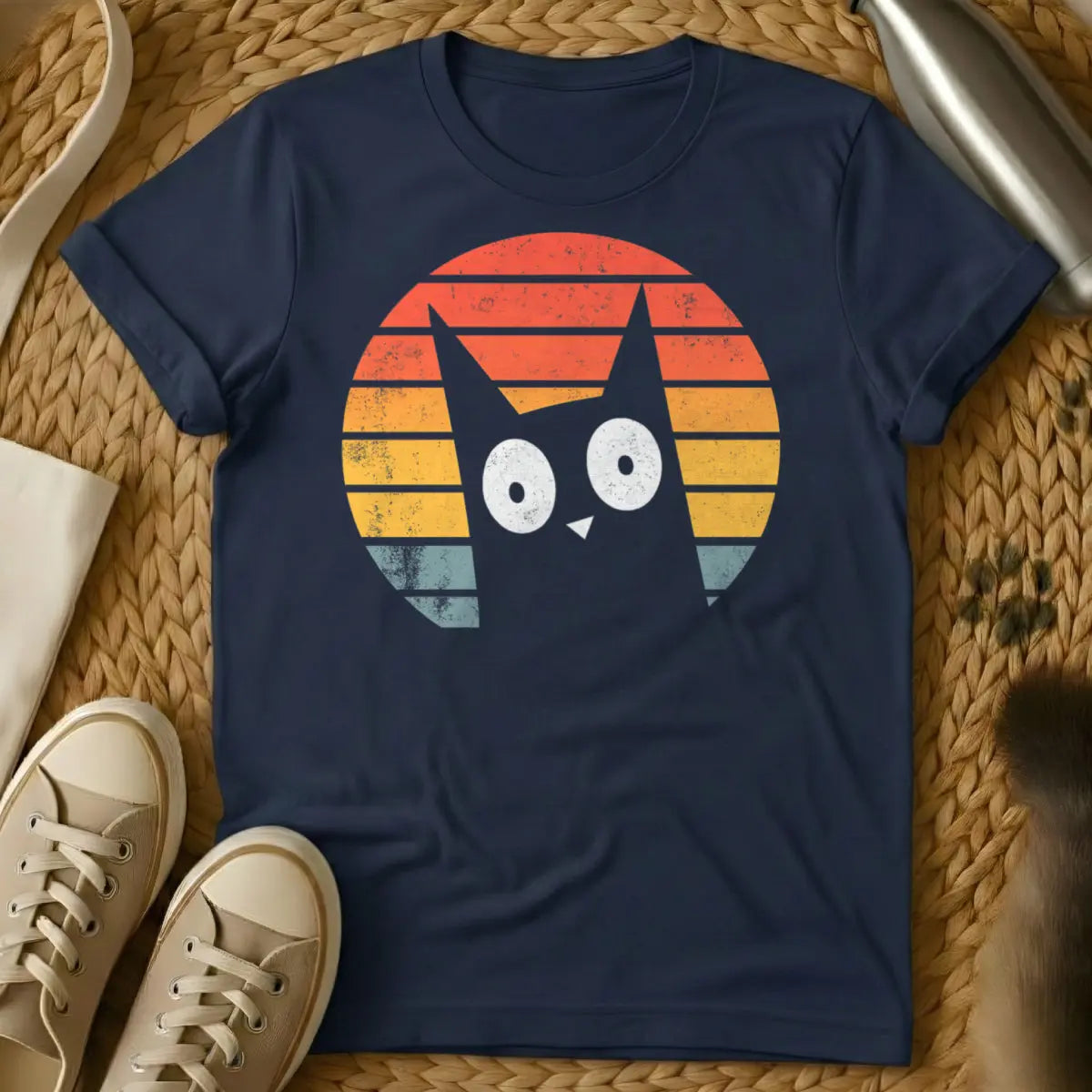 Wondering Cat Tee - Navy Cat T-Shirt