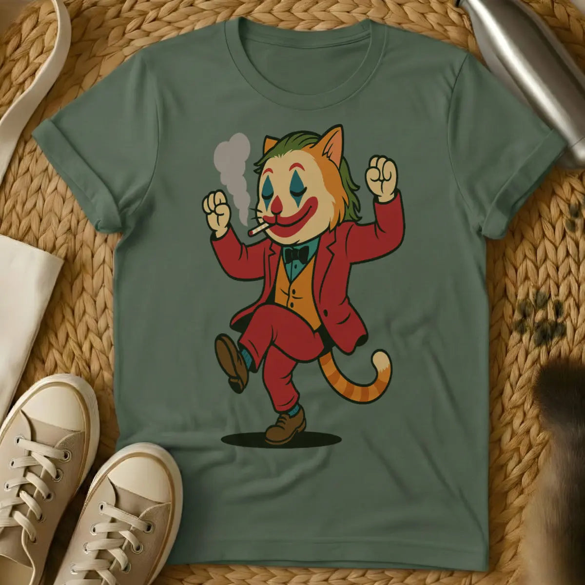 Joker Cat T-Shirt - Military Green Cat T-Shirt