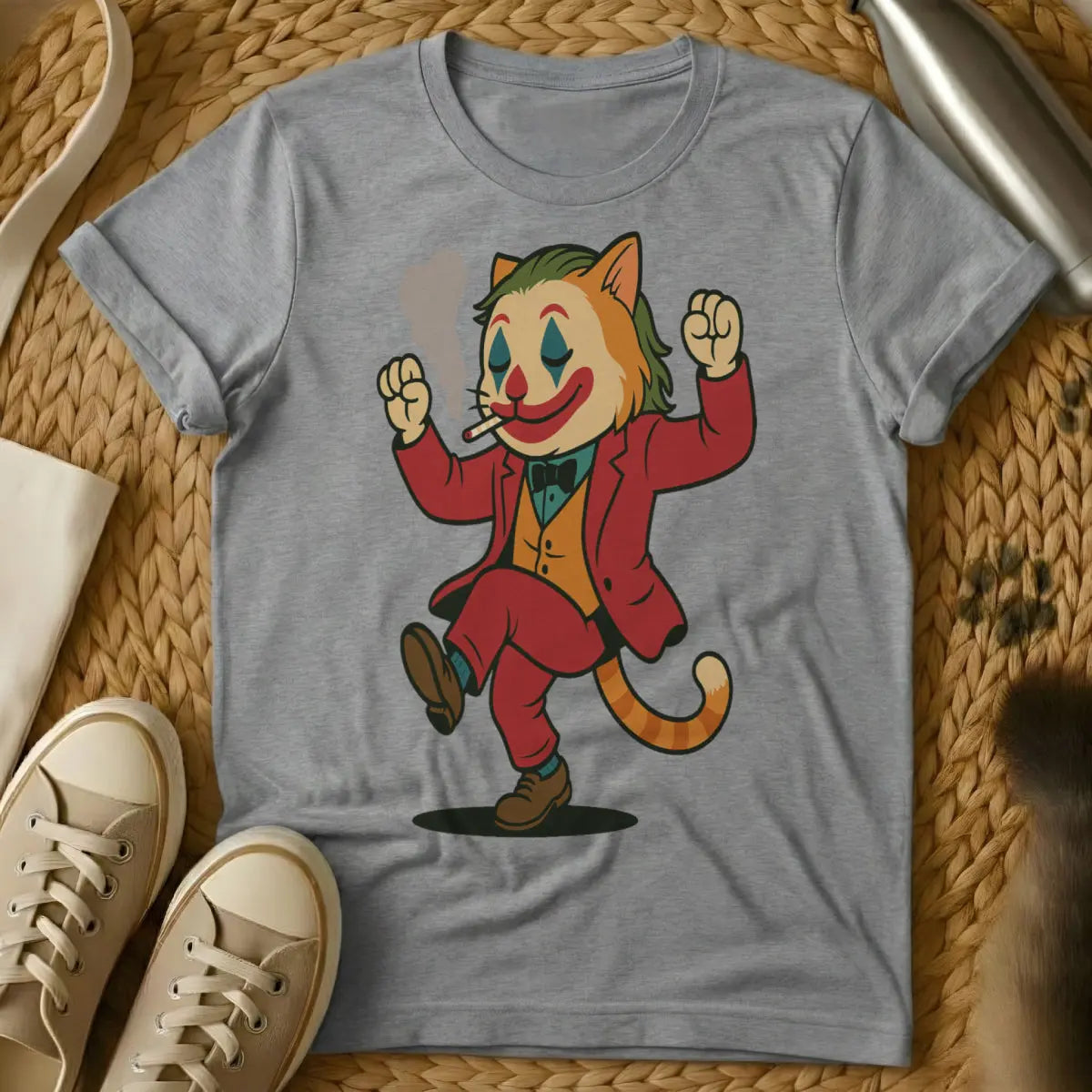 Joker Cat T-Shirt - Gray Cat T-Shirt