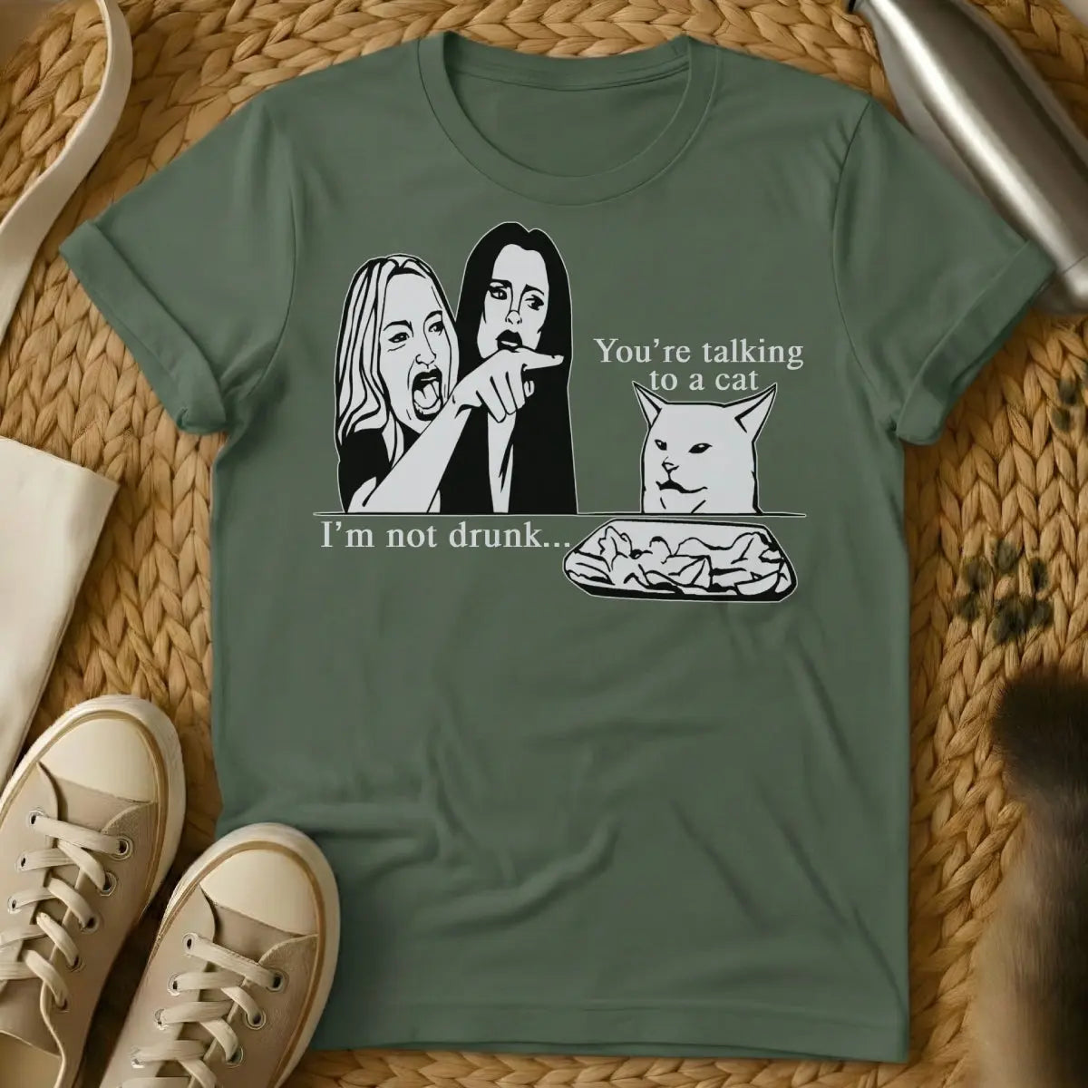 Cat Meme Cat Shirt - Military Green T-Shirt - cat distribution system, digital feline art, internet folklore