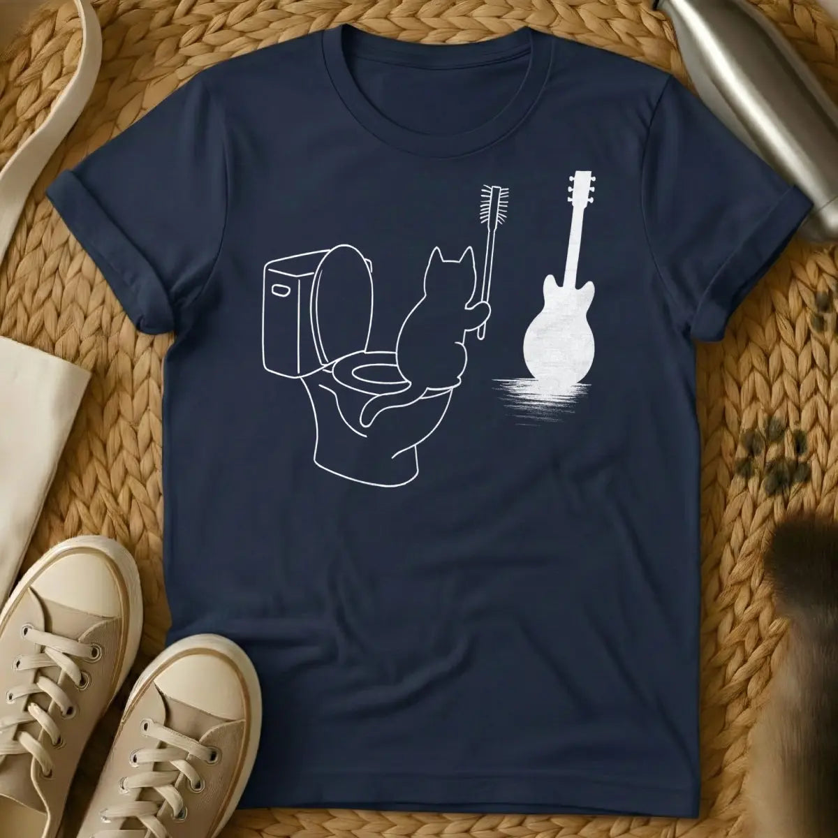 Guitar Cat Shirt - Navy Cat T-Shirt
