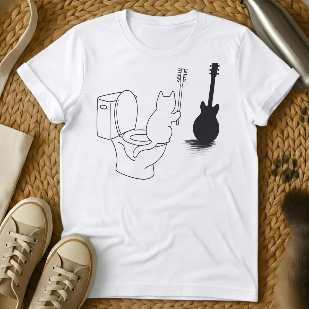 Guitar Cat Shirt - White Cat T-Shirt