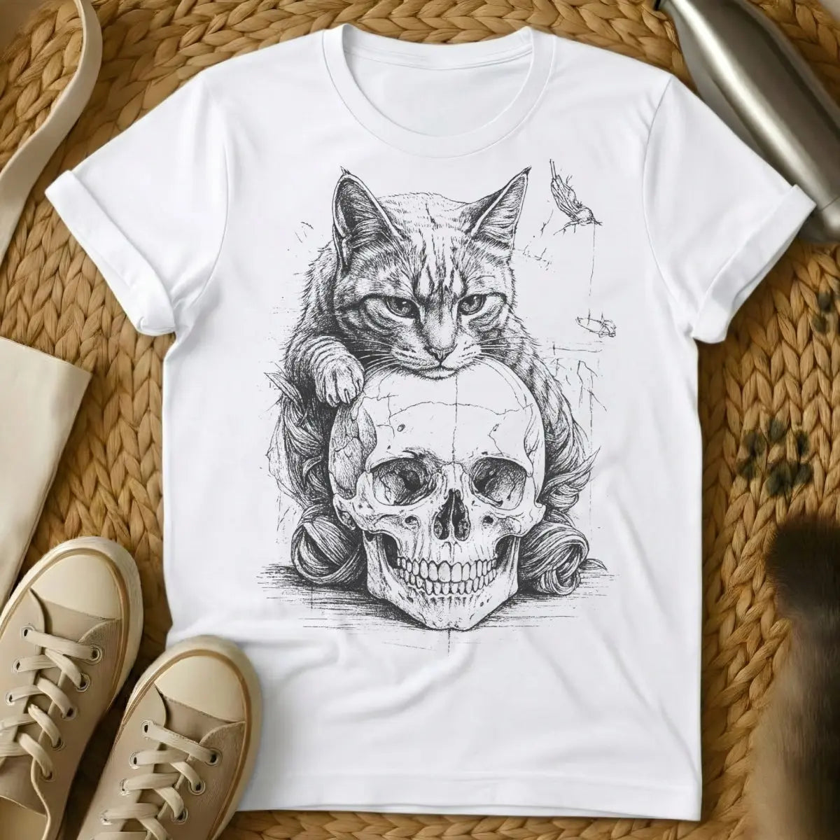 Skull Shirt - White Cat T-Shirt