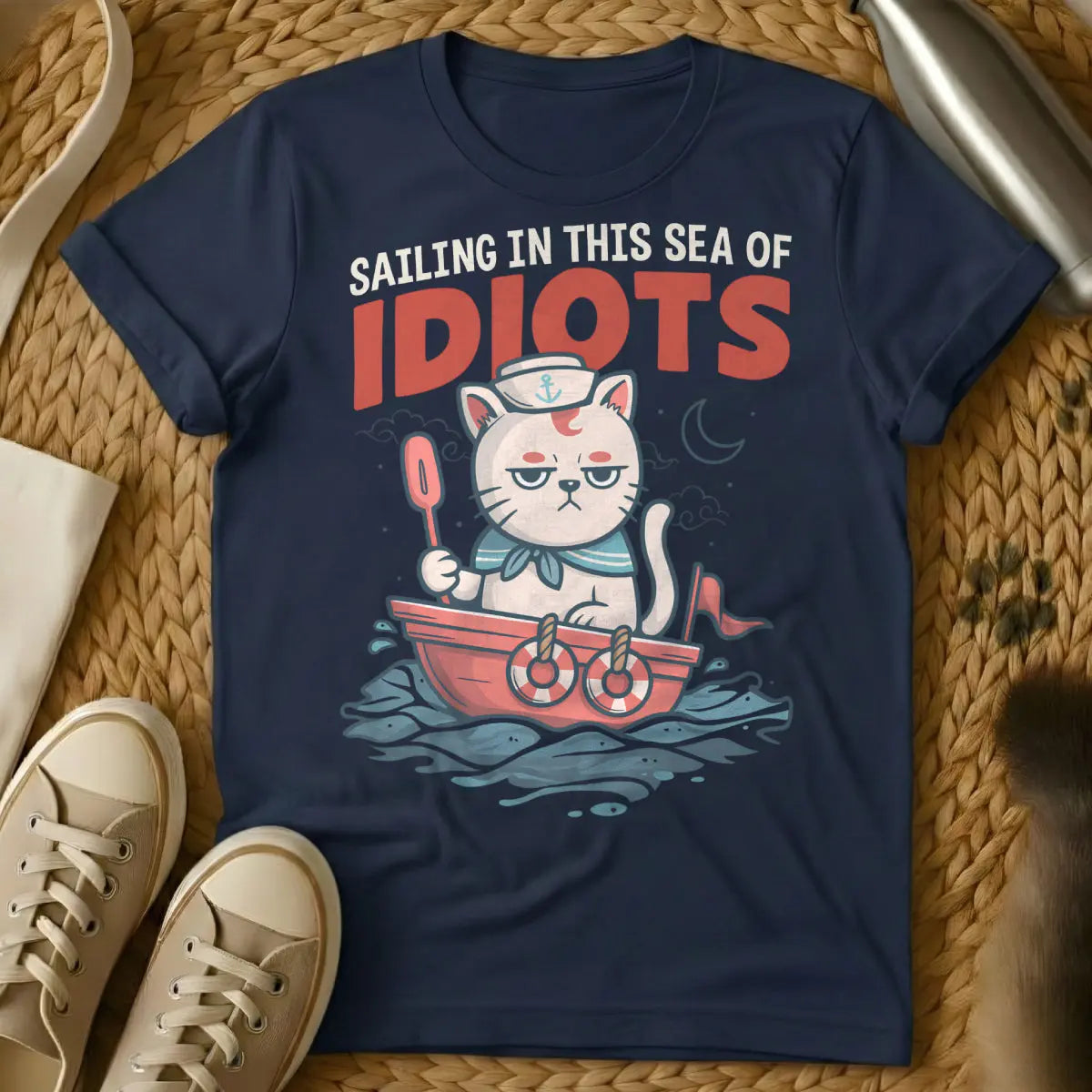 Idiots Shirt - Navy Cat T-Shirt