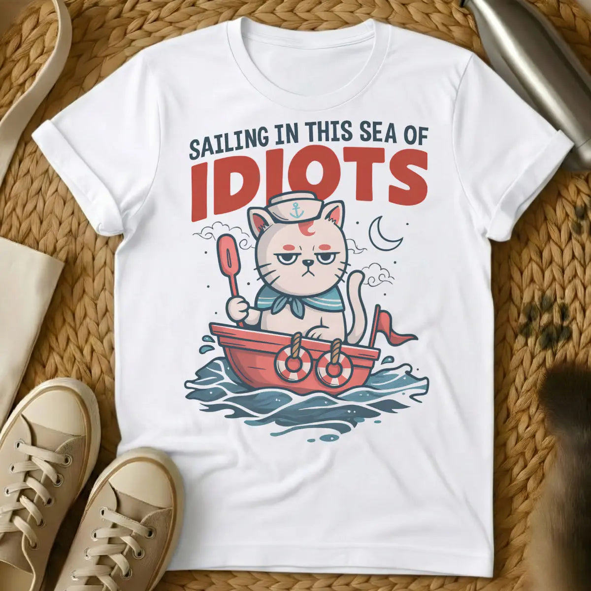 Idiots Shirt - White Cat T-Shirt
