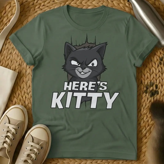 Here's Johnny Cat Shirt - Military Green Cat T-Shirt