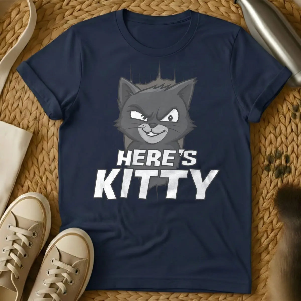 Here's Johnny Cat Shirt - Navy Cat T-Shirt